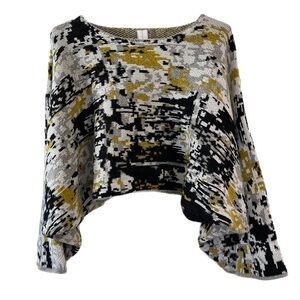 MarlaWynne boxy poncho raglan sleeve pixelation pattern yellow and black sweater